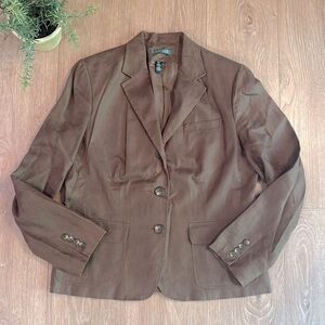 100% LINEN RALPH LAUREN WOMENS BLAZER DARK BROWN EEUC SIZE 12
